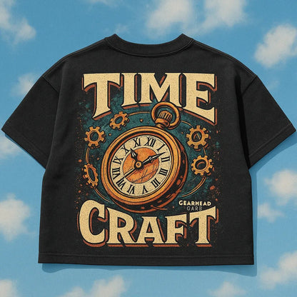 Example output from the Streetwear Black T-Shirt Design ChatGPT prompt: Time Craft
