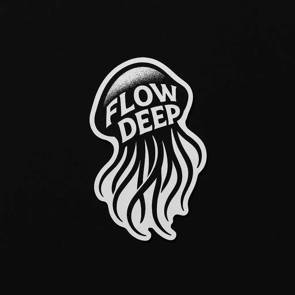 Example output from the Striking Black White Sticker Designs ChatGPT prompt: Flow Deep