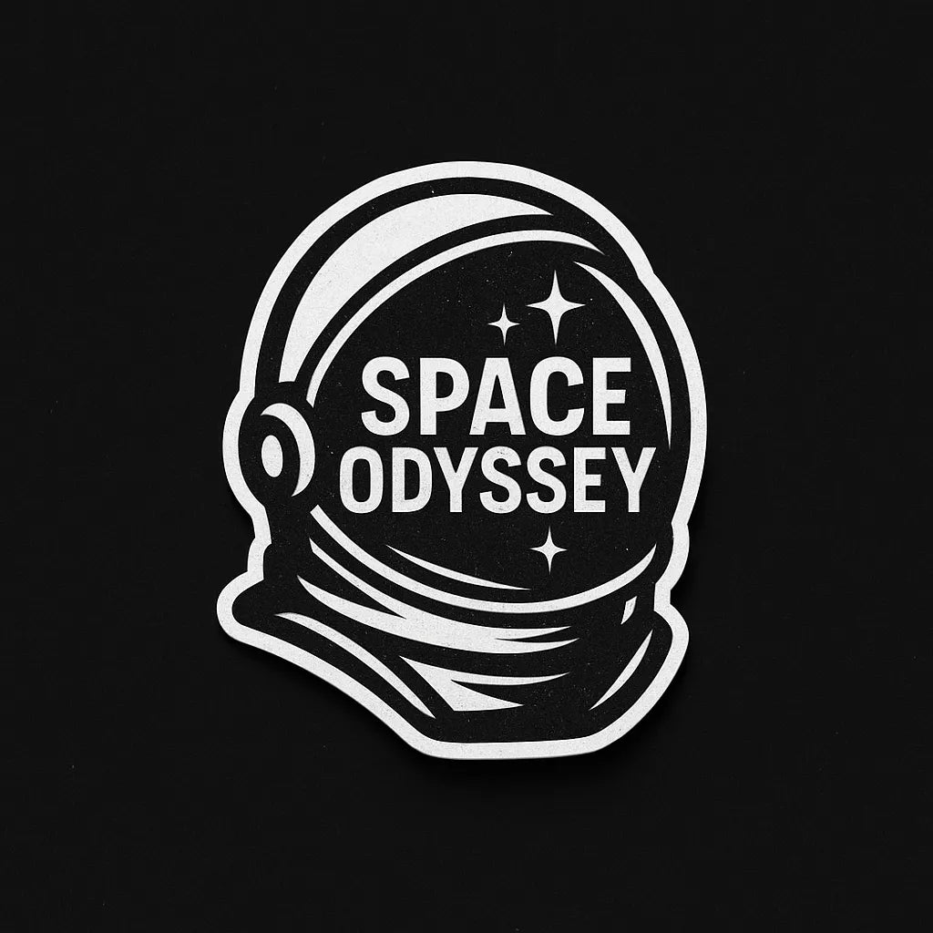 Example output from the Striking Black White Sticker Designs ChatGPT prompt: Space Odyssey
