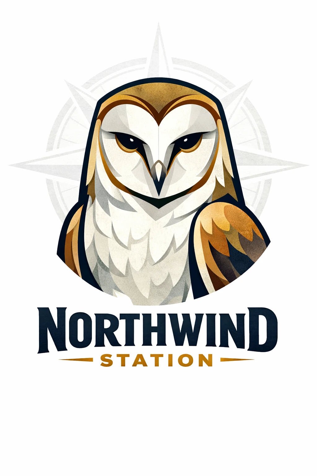 Example output from the Stylized Mascot Bust Logo Designs ChatGPT prompt: a Northwind Station mascot bust logo in flat planes with soft gradients and a premium vector finish.