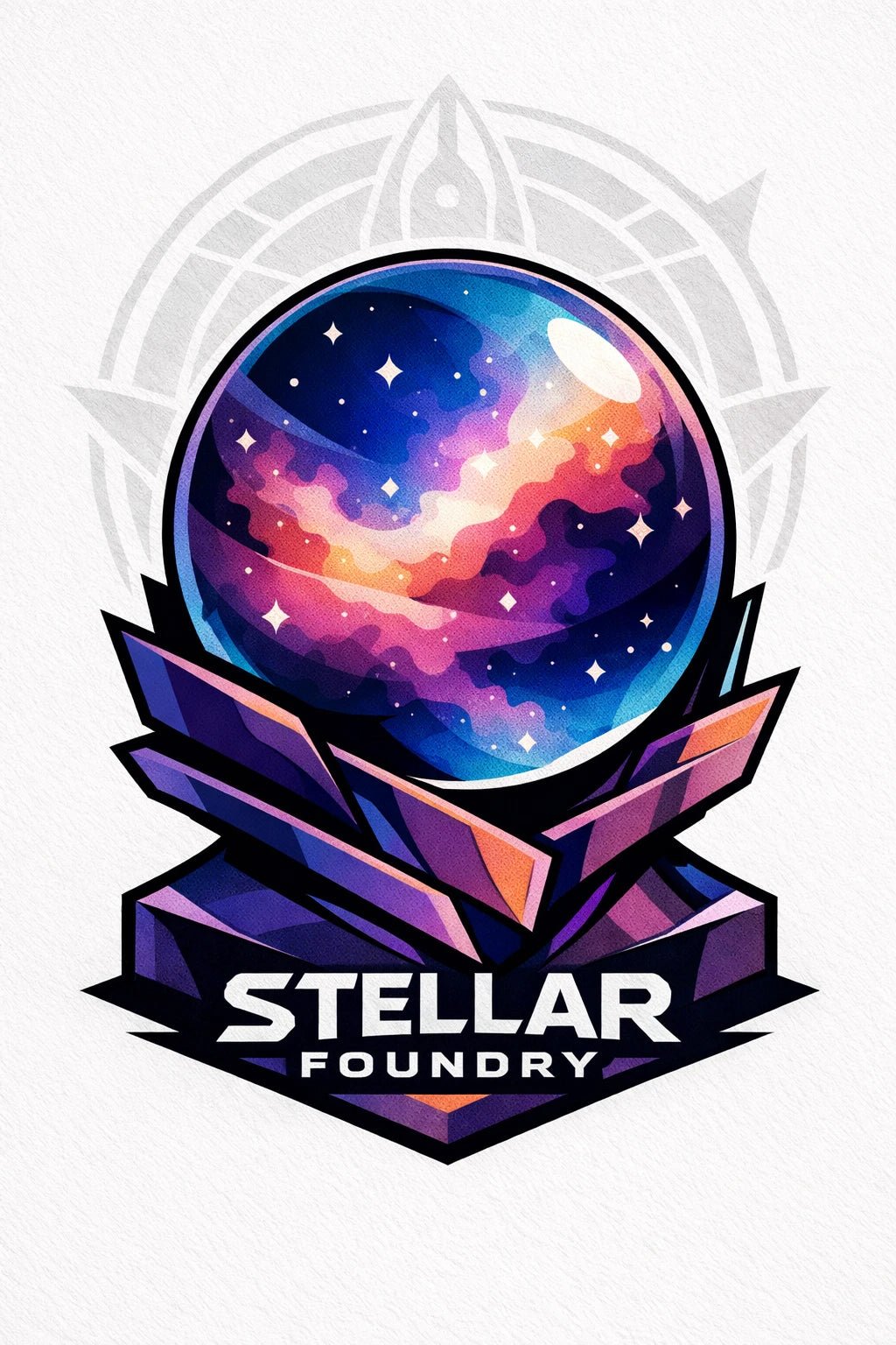 Example output from the Stylized Mascot Bust Logo Designs ChatGPT prompt: a Stellar Foundry mascot bust logo in flat planes with soft gradients and a premium vector finish.