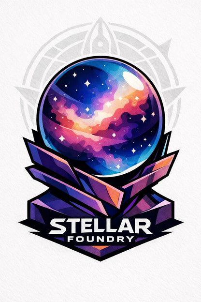 Example output from the Stylized Mascot Bust Logo Designs ChatGPT prompt: a Stellar Foundry mascot bust logo in flat planes with soft gradients and a premium vector finish.
