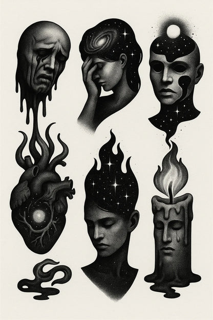 Example output from the Surreal Flash Tattoos in Black & White ChatGPT prompt: eerie monochrome illustration. Preview 2.