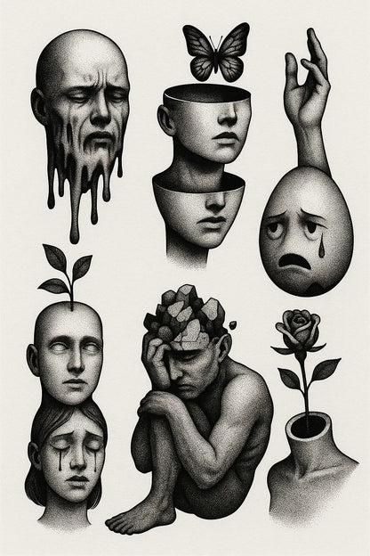 Example output from the Surreal Flash Tattoos in Black & White ChatGPT prompt: eerie monochrome illustration. Preview 6.