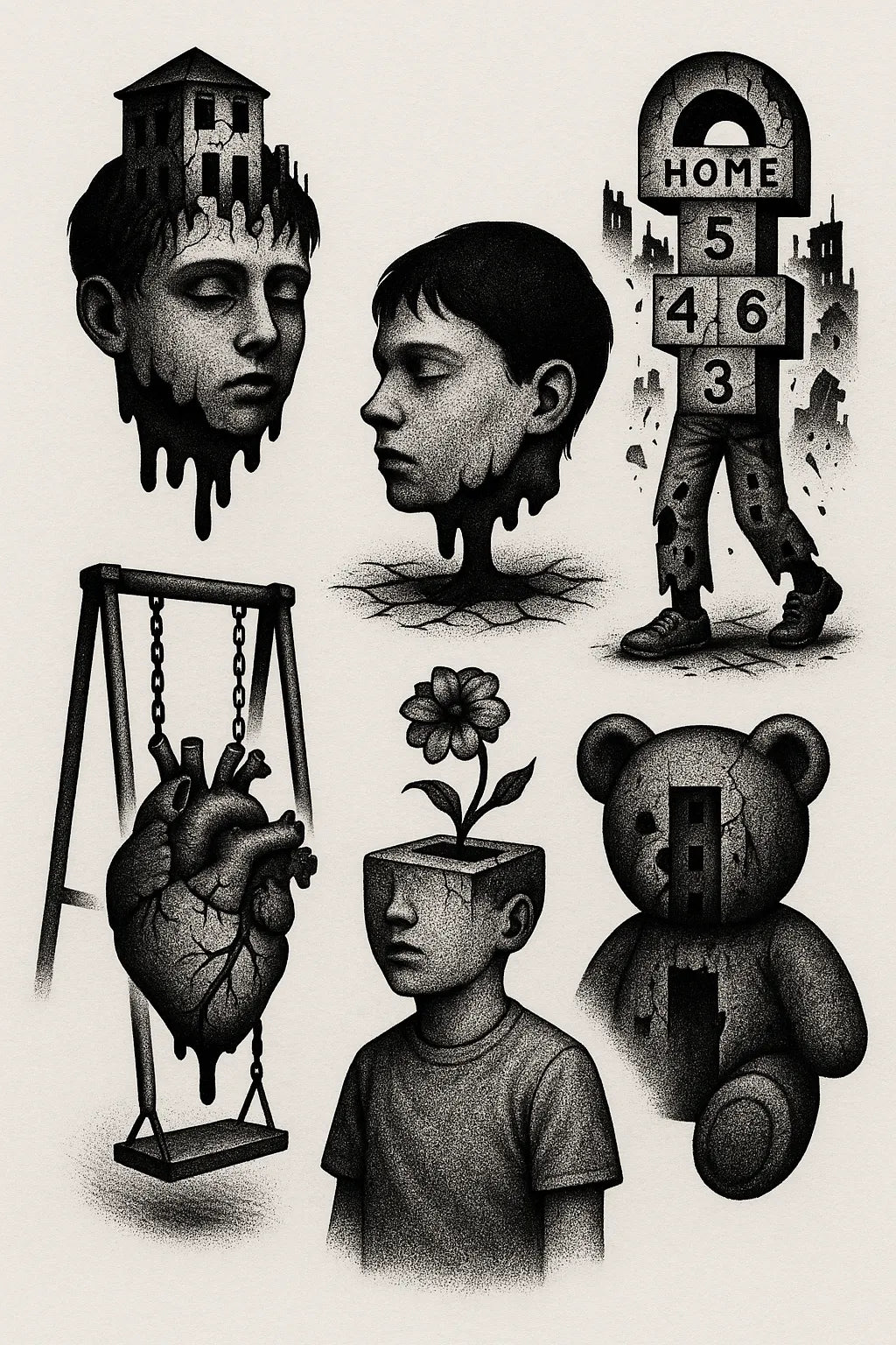 Example output from the Surreal Flash Tattoos in Black & White ChatGPT prompt: eerie monochrome illustration. Preview 9.
