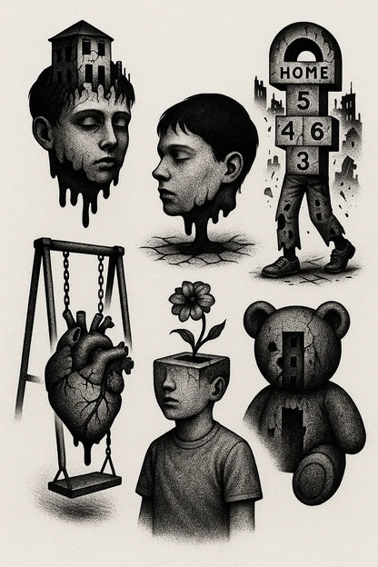 Example output from the Surreal Flash Tattoos in Black & White ChatGPT prompt: eerie monochrome illustration. Preview 9.