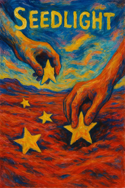 Example output from the Surreal Gouache Fantasy Poster ChatGPT prompt: Seedlight.