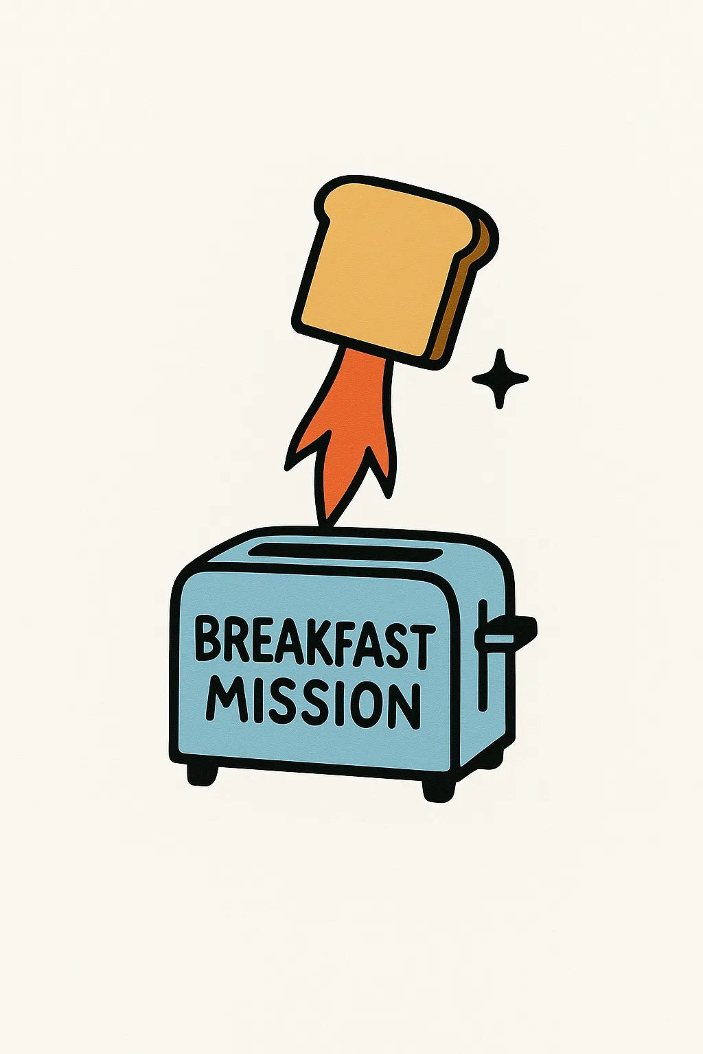 Example output from the Surreal Minimalist Flat Art ChatGPT prompt: quirky flat illustration of Breakfast Mission