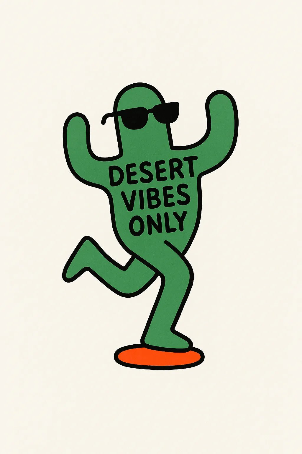 Example output from the Surreal Minimalist Flat Art ChatGPT prompt: quirky flat illustration of Desert Vibes Only