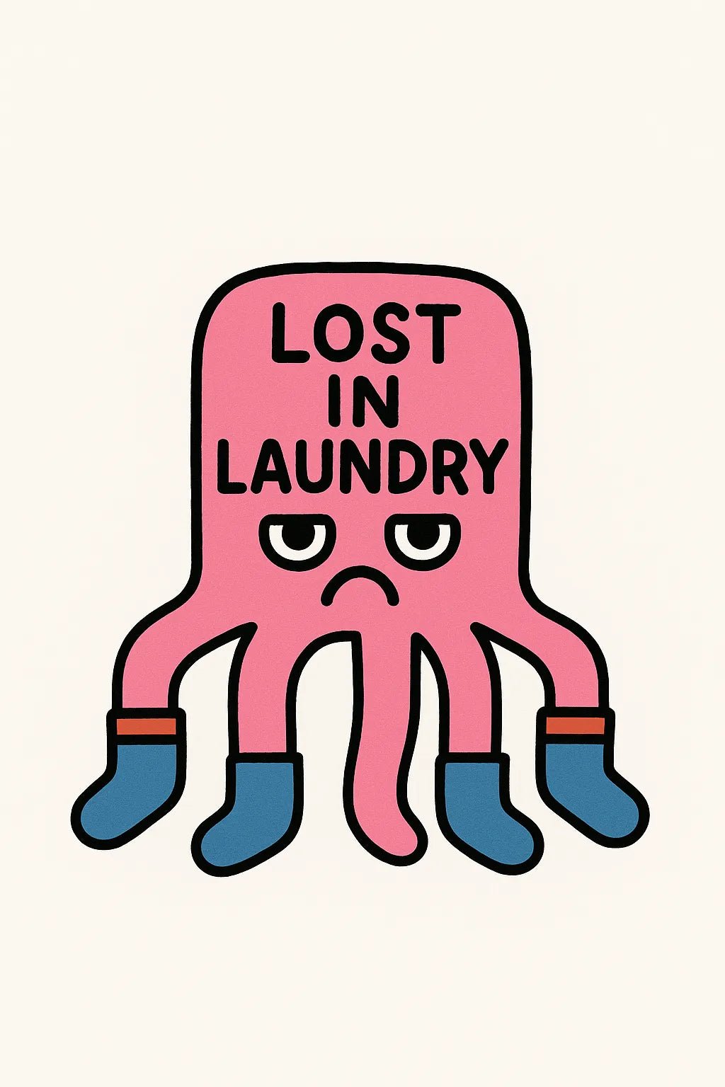Example output from the Surreal Minimalist Flat Art ChatGPT prompt: quirky flat illustration of Lost in laundry