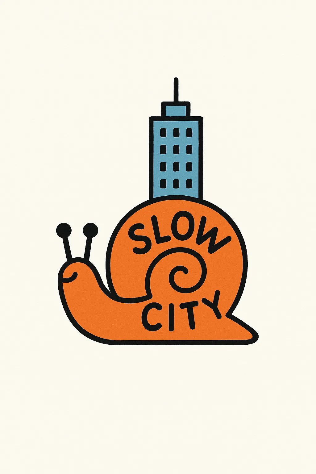 Example output from the Surreal Minimalist Flat Art ChatGPT prompt: quirky flat illustration of Slow City