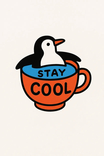 Example output from the Surreal Minimalist Flat Art ChatGPT prompt: quirky flat illustration of Stay Cool