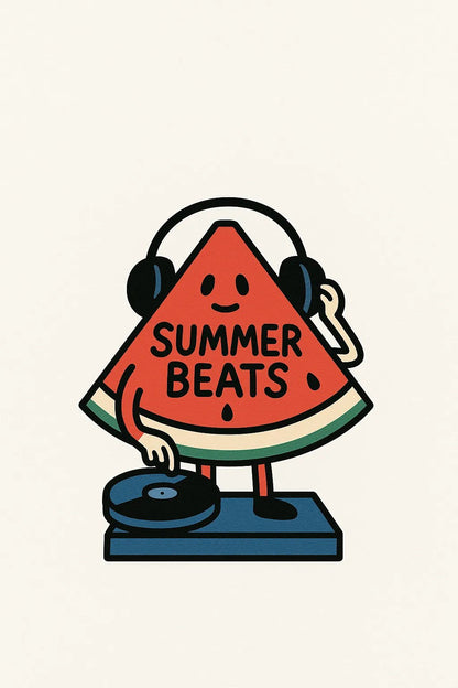Example output from the Surreal Minimalist Flat Art ChatGPT prompt: quirky flat illustration of Summer Beats