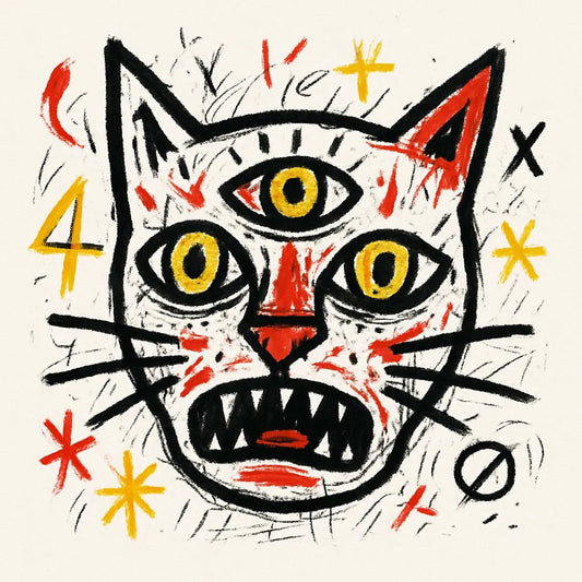 Example output from the Surreal Primitive Illustration ChatGPT prompt: Cat