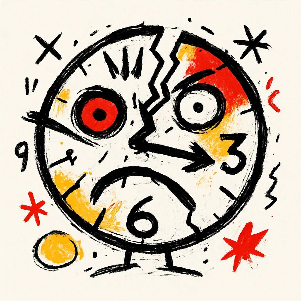Example output from the Surreal Primitive Illustration ChatGPT prompt: Mad Clock
