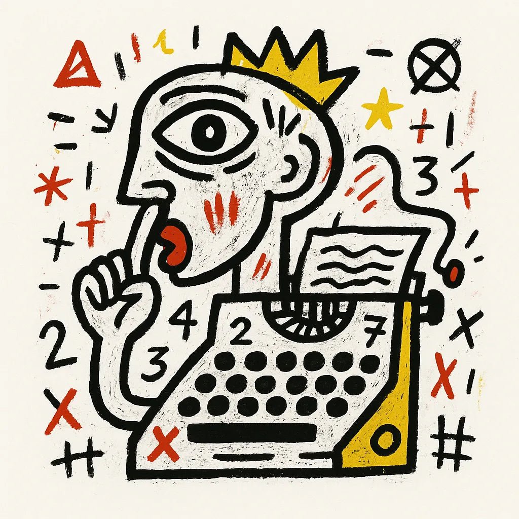 Example output from the Surreal Primitive Illustration ChatGPT prompt: Silent Typewriter