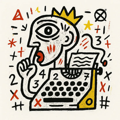 Example output from the Surreal Primitive Illustration ChatGPT prompt: Silent Typewriter