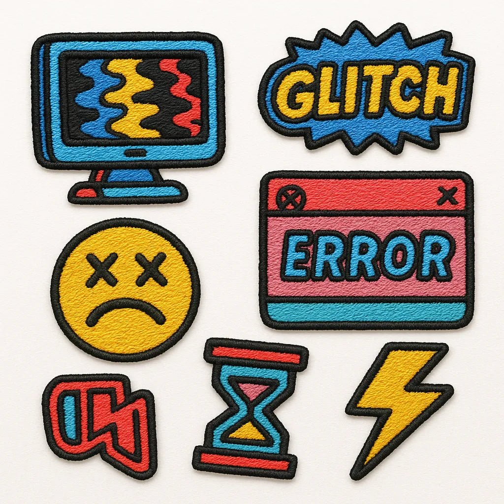 Example output from the Themed Embroidery Patch Collection ChatGPT prompt: Computer Glitch