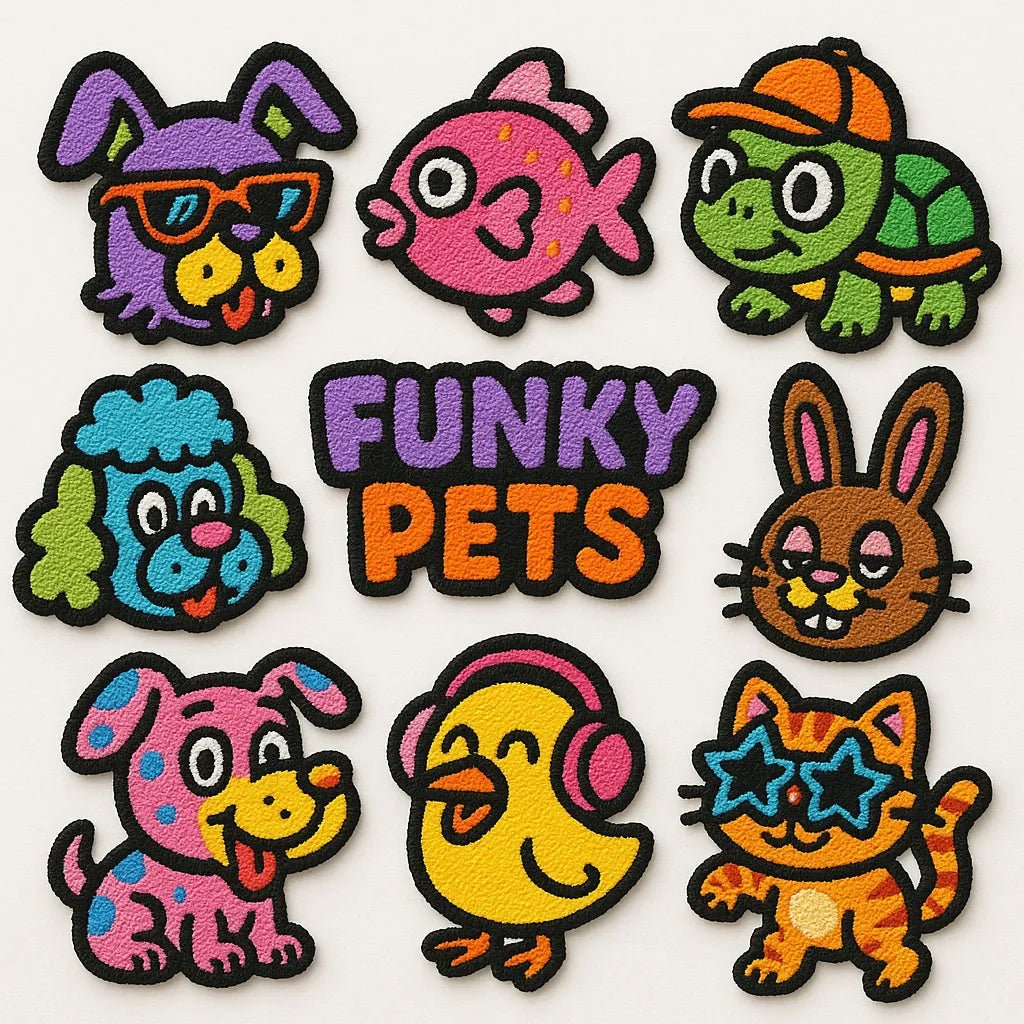 Example output from the Themed Embroidery Patch Collection ChatGPT prompt: Funky Pets