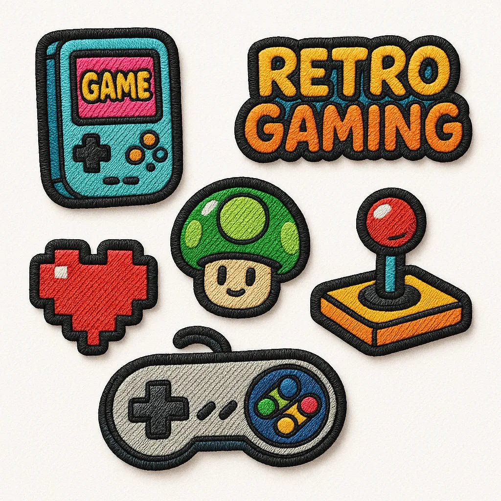 Example output from the Themed Embroidery Patch Collection ChatGPT prompt: Retro Gaming