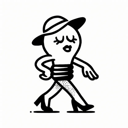Example output from the Tiny Mascots With Action ChatGPT prompt: expressive black-and-white vector mascot: Fashion Bulb.