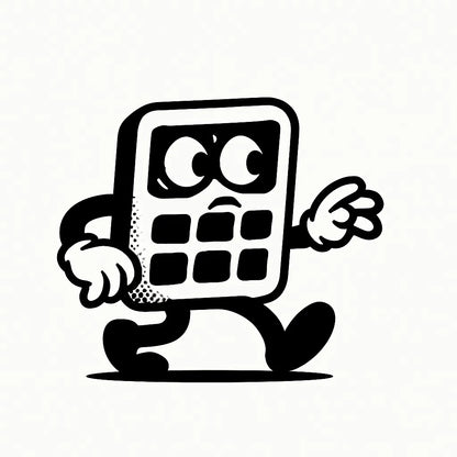 Example output from the Tiny Mascots With Action ChatGPT prompt: expressive black-and-white vector mascot: Calculator walking.