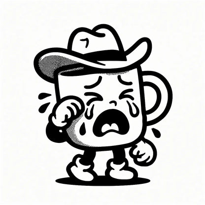 Example output from the Tiny Mascots With Action ChatGPT prompt: expressive black-and-white vector mascot: Cup crying.