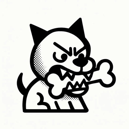 Example output from the Tiny Mascots With Action ChatGPT prompt: expressive black-and-white vector mascot: Mad Dog.