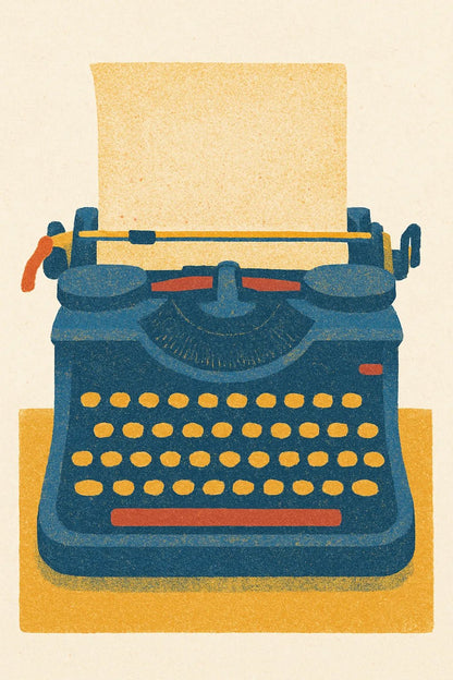 Example output from the Triadic Risograph Full Scenes ChatGPT prompt: Typewriter