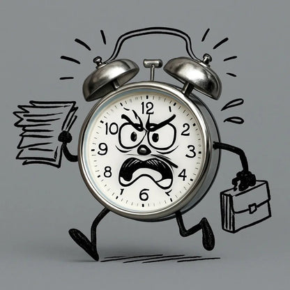 Example output from the Turn Any Products Into Cartoons ChatGPT prompt: fun product-based characters illustrated with black doodle limbs, expressive poses, and clean flat-color backdrops—perfect for stickers and branding. Alarm Clock.