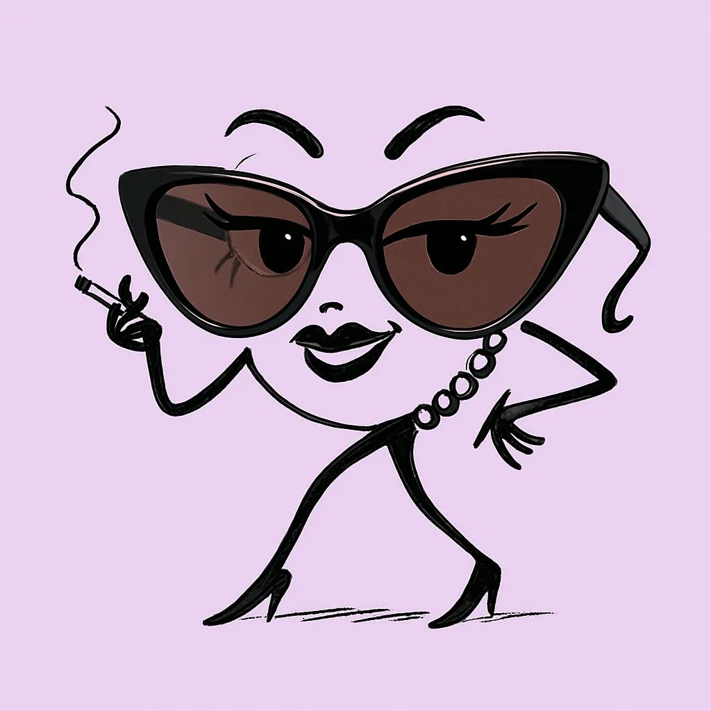 Example output from the Turn Any Products Into Cartoons ChatGPT prompt: fun product-based characters illustrated with black doodle limbs, expressive poses, and clean flat-color backdrops—perfect for stickers and branding. Sunglasses.