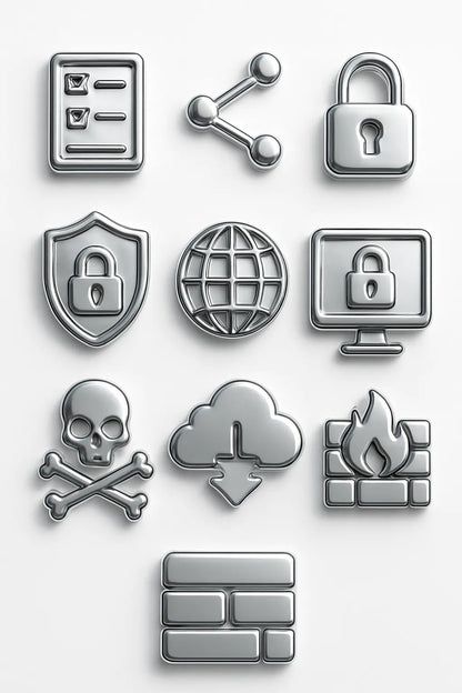 Example output from the Ultra Polished Chrome 3D Icons Pack ChatGPT prompt: Cyber security.
