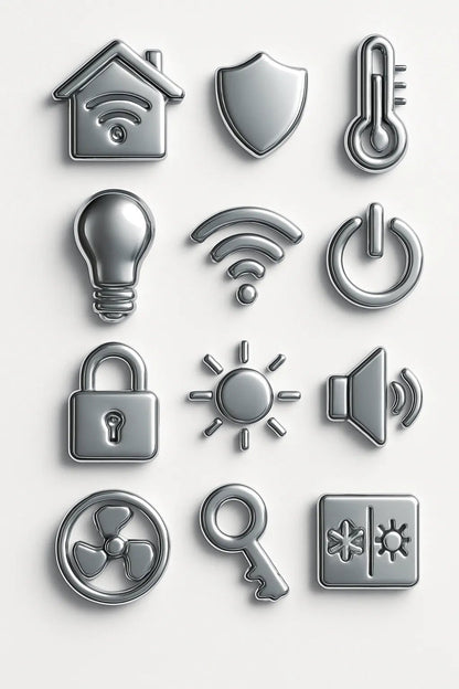 Example output from the Ultra Polished Chrome 3D Icons Pack ChatGPT prompt: Home Security.