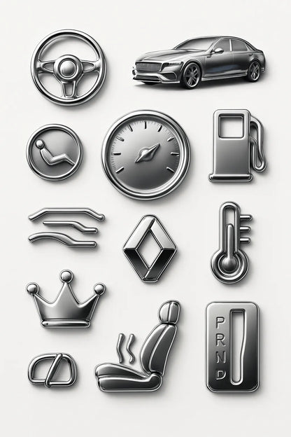 Example output from the Ultra Polished Chrome 3D Icons Pack ChatGPT prompt: Luxury Auto.