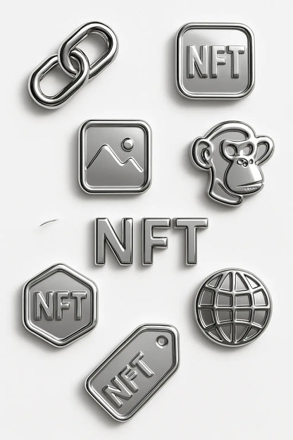 Example output from the Ultra Polished Chrome 3D Icons Pack ChatGPT prompt: NFT Brand.