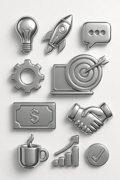Example output from the Ultra Polished Chrome 3D Icons Pack ChatGPT prompt: Tools.