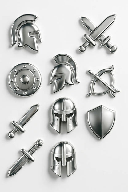 Example output from the Ultra Polished Chrome 3D Icons Pack ChatGPT prompt: Warrior.