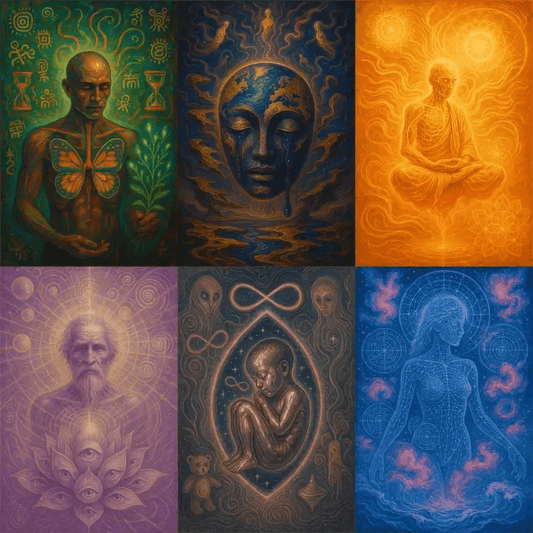 Example output from the Visionary Psychedelic Portraits ChatGPT prompt: luminous surreal portraits featuring mystical figures, radiant color gradients, and glowing anatomical symbolism in a visionary art style.