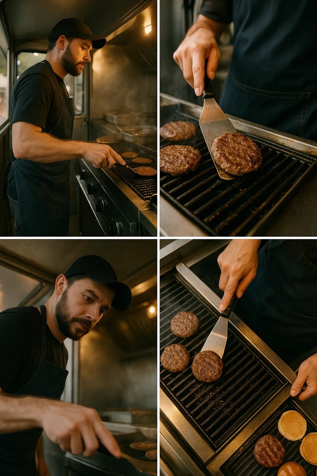 Example output from the Visualize Any Scenes With 4 Angles ChatGPT prompt: cinematic stills in four angle variations per scene. Cooking.