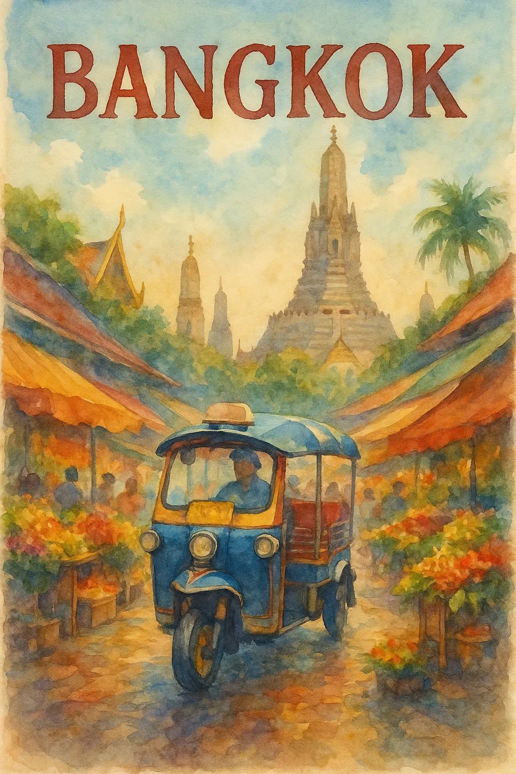 Example output from the Watercolor Travel Painting Poster ChatGPT prompt: Bangkok
