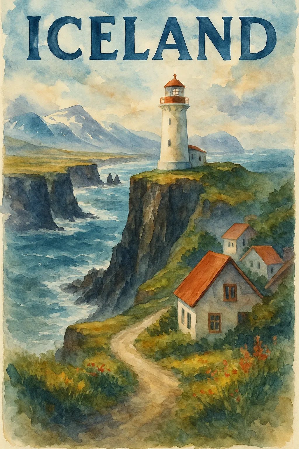 Example output from the Watercolor Travel Painting Poster ChatGPT prompt: Iceland
