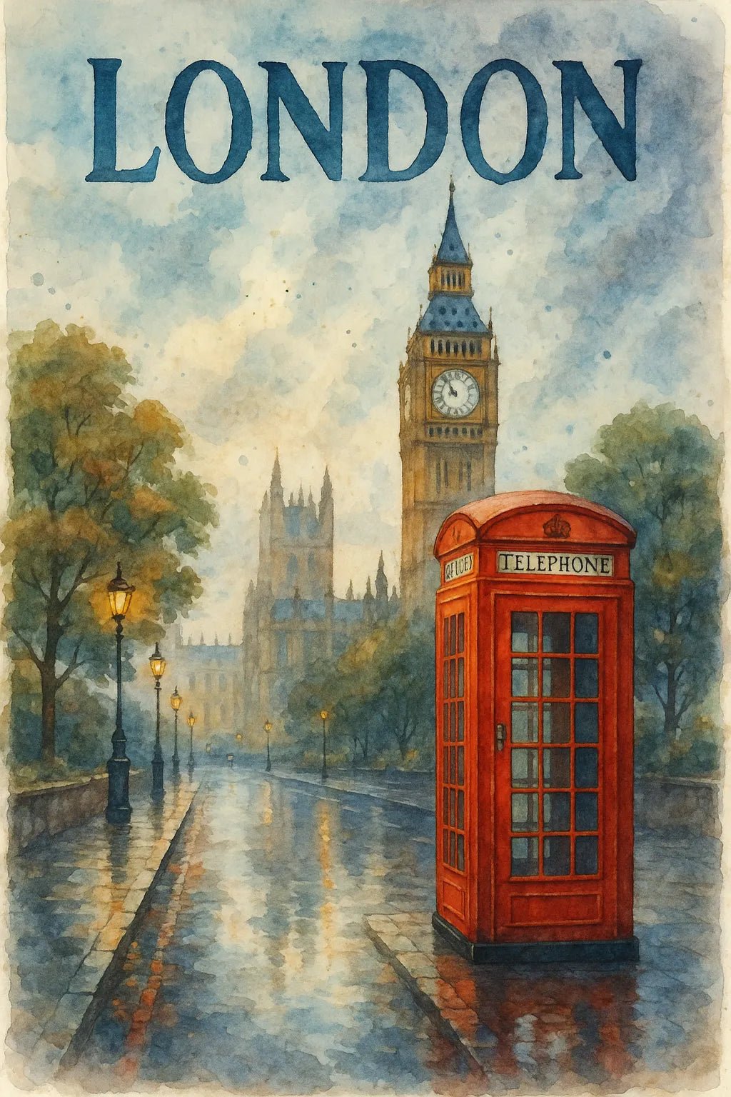 Example output from the Watercolor Travel Painting Poster ChatGPT prompt: London