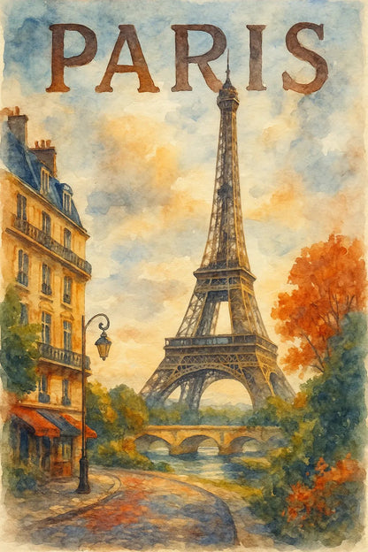 Example output from the Watercolor Travel Painting Poster ChatGPT prompt: Paris