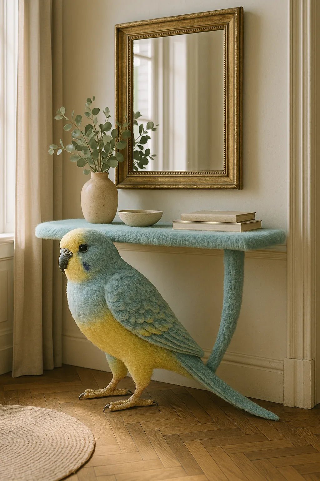 Example output from the Whimsical Animal Luxury Furniture ChatGPT prompt: Bird