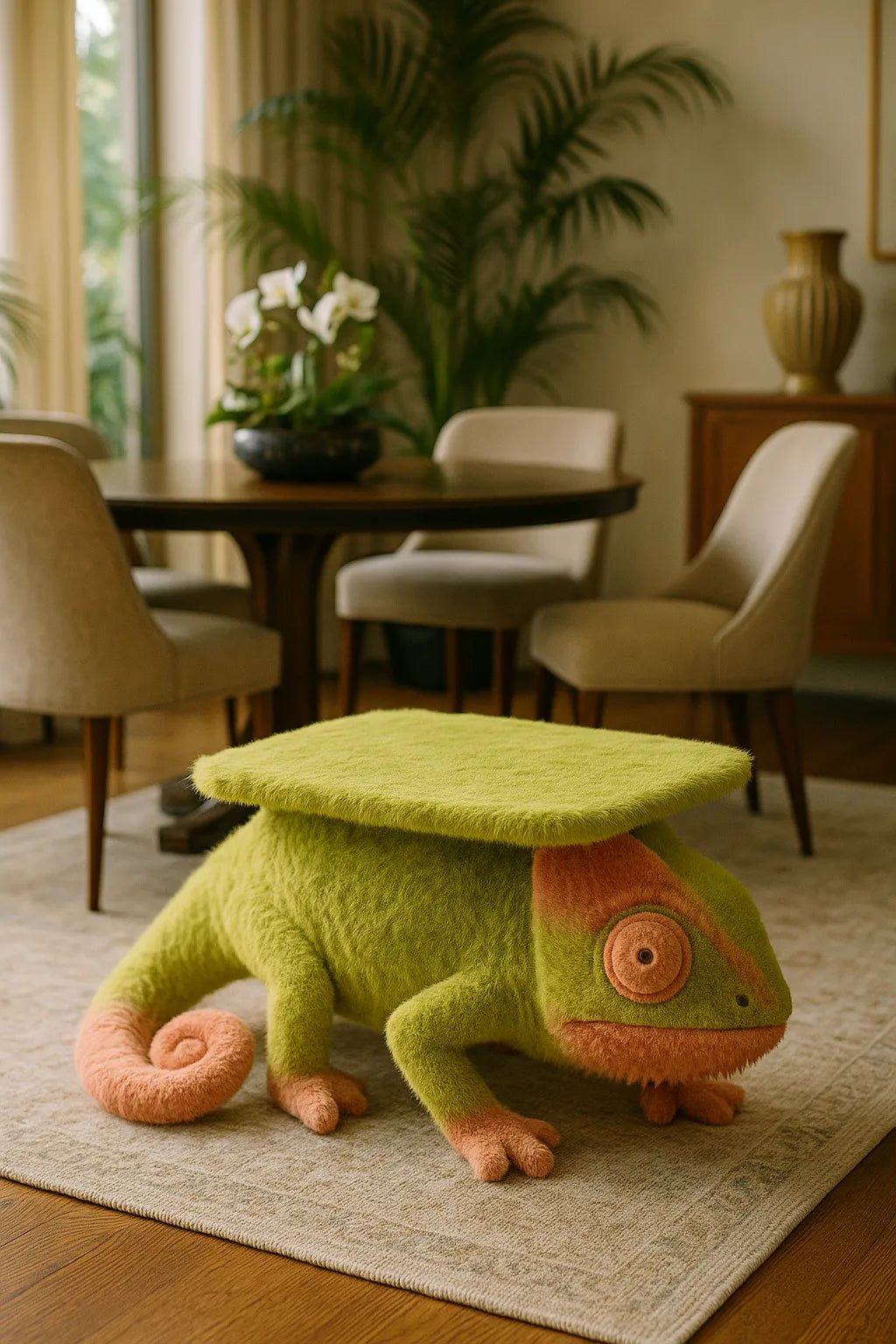 Example output from the Whimsical Animal Luxury Furniture ChatGPT prompt: Chameleon