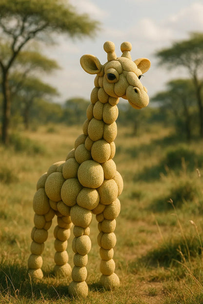 Example output from the Whimsical Fruity Animal Photo ChatGPT prompt: hyper-realistic animals crafted from fruit Giraffe.