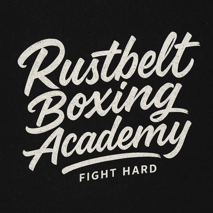 Example output from the White Bold Brush Script Logos ChatGPT prompt: Rustbelt Boxing Academy.