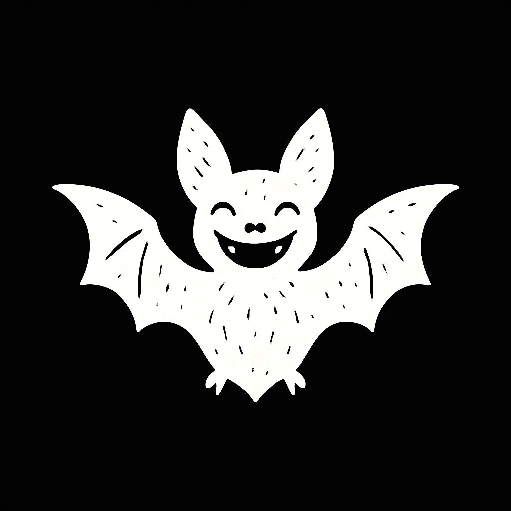 Example output from the White On Black Creature Silhouettes ChatGPT prompt: stylized white animal and fantasy silhouettes. Bat.