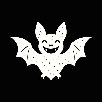 Example output from the White On Black Creature Silhouettes ChatGPT prompt: stylized white animal and fantasy silhouettes. Bat.