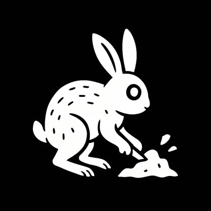 Example output from the White On Black Creature Silhouettes ChatGPT prompt: stylized white animal and fantasy silhouettes. Rabbit.